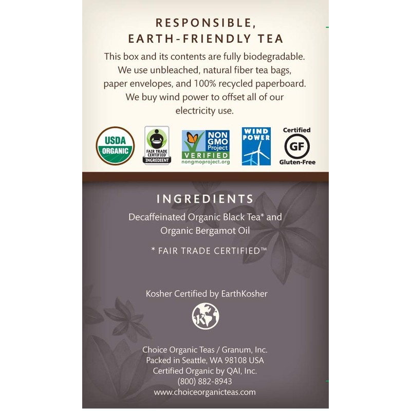Choice Organics - Organic Decaffeinated Earl Grey Tea (1 Pack)