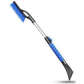 Auccutro 33'' Snow Brush and Ice Scraper for Car Windshield, Aluminum Extendable Snow Removal Tool for Car Window with Foam Grip, Soft Broom Head for Car SUV Vehicle Winter Accessories