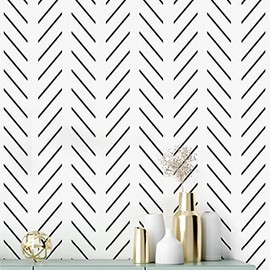 Erfoni Black and White Peel and Stick Wallpaper Modern Herringbone Contact Paper 17.7inch x 196.8inch Geometric Self Adhesive Wallpaper Peel and Stick Backsplash Line Removable Wall Paper Bathroom