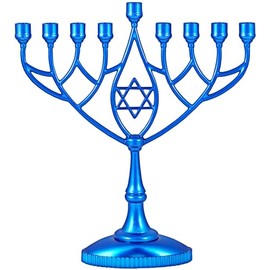Zion Judaica Classic Geometric Menorah Chanukiah 9" Silver Plated Chanukah Candle Minorah Fits Standard Hanukkah Candles Traditional Shape Chanukkah Menora - Metallic Blue