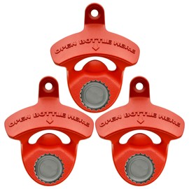 Luwanburg Red Magnetic Bottle Opener Wall Mounted Beer Top Opener Wooden Cooler Mounted (Pack of 3)