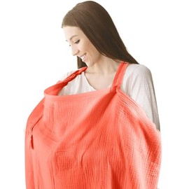 Muslin Breast Feeding Covers for Women - Allows Hands-Free Baby Check, 100% Cotton, Featuring Windproof Straps, Includes A Small Potable Storage Pocket, Baby Breast Feeding Must Haves