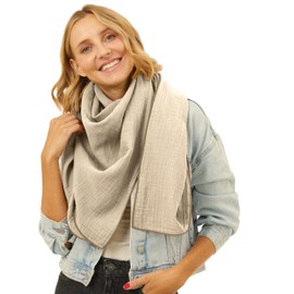 Salt & Sand Muslin Scarf Women's Premium Quality Scarves & Scarves for Women / Neckerchief Women / Muslin Scarf Women / Neckerchief - Oeko-Tex 100 - Especially Skin Friendly, Sand / soft beige, Unit
