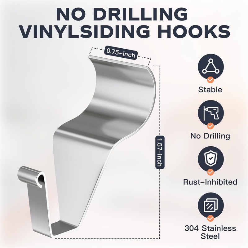 Cozcty Vinyl Siding Hooks, (8 Pack) No Drilling Siding Clips