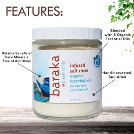 Baraka Infused Sea Salt - Neti Pot Salt for Sinus Rinse & Nose Cleaner, Essential Oil Infused Neti Salt, Nasal Salt w/ Virginia Cedarwood, Palmarosa, Green Myrtle, Fir Balsam & Rosemary, 8 oz (2 Pack)