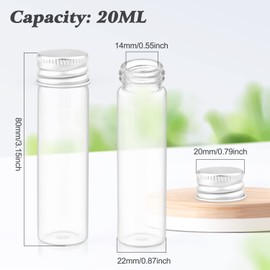 30 Pack 20ml Glass Sealed Bottles Empty Sample Vials Container Clear Tiny Jars Wish Bottle with Aluminum Screw Lid for Liquid DIY Crafts Party Favors Jewelry Beads