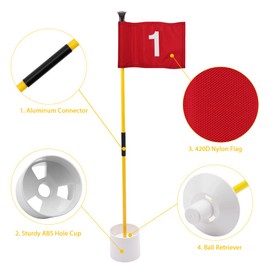 KINGTOP Miniature Golf Flagstick, Practice Putting Green Flags for Yard, Golf Pin Flag Hole Cup Set, Portable 2-Section Design, 3ft Flagpole, Indoor | Outdoor, Red Flag Numbered #1 2 3 4, 4-Pack