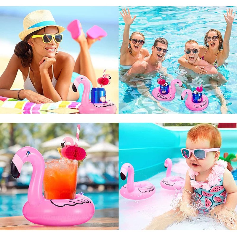 REILTAS Flamingo Inflatable Drink Holder,9 Pack Pink Flamingo Drink Float,Cup