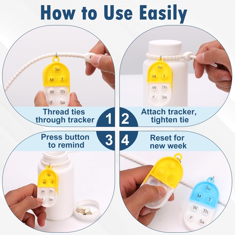 6 Pack Medication Pill Tracker Pill Reminder with Ties Reusable