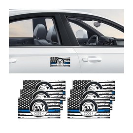 Sandfren Thin Line Code 4 Car Sticker, 6PCS Waterproof Reflective American Flag Police Support Vehicle Window Bumper Decal, Auto Exterior Decoration, Universal for Truck SUV Sedan