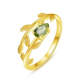 PRAYMOS Peridot Ring 925 Sterling Silver August Birthstone Rings Peridot Crystal Rings for Women-Gold, Sterling Silver, Cubic Zirconia