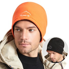 JEONEKID Skull Cap Running Beanie Hat - Winter Thermal Watch Cap Under Helmet Cycling Hat Moisture Wicking Performance, orange