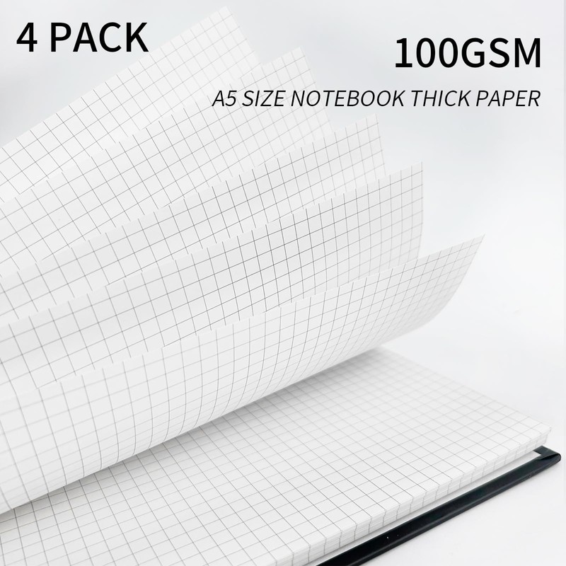 Rinrda A5 Graph Paper Spiral Notebook 8.5" x 5.7"-4 Pack