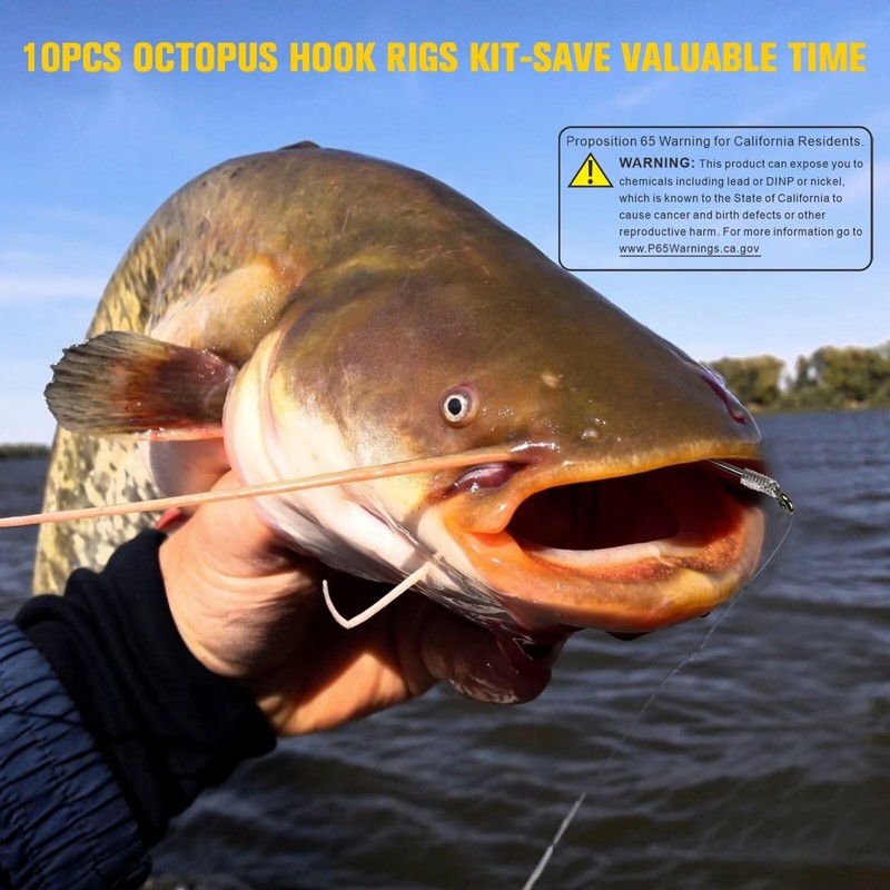 10PCS Pre-rigged Catfish Rig Fishing Hooks for Saltwater Freshwater Octopus