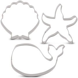 LILIAO Ocean Creatures Cookie Cutter Set - 3 Piece - Whale, Starfish and Seashell Biscuit Fondant Cutters - Stainless Steel
