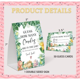 Dinosaur Guess How Many Candies Are in the Jar Game for Baby Shower, Pack of One 5x7 Sign and 50 Guessing Cards, Greenery Baby Shower Decoration, Gender Neutral Party Supplies - GC07