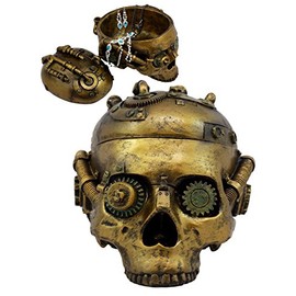 Ebros Gift Steampunk Cyborg Robotic Skull Jewelry Box Figurine 7.5" L Decorative Skull Bowl Container Trinket Storage Box