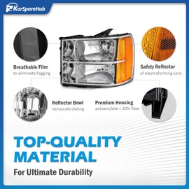 KarSpareHub Headlights Assembly W/Bulbs for 07-13 GMC Sierra 1500/07-14 Sierra 2500 HD 3500 HD Headlamp Replacement Left + Right Side