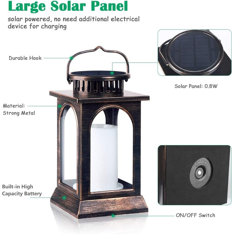 TomCare Solar Lights Flickering Flame Upgraded Metal Solar Lantern Outdoor