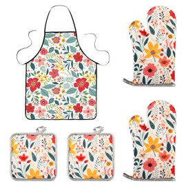 5 Pcs The Pioneer Woman Kitchen Stuff,Pioneer Woman Kitchen Oven Mitts and Pot Holders Sets With Cooking Kitchen Aprons for Women,Pioneer Woman Kitchen Accessories Gifts for Women