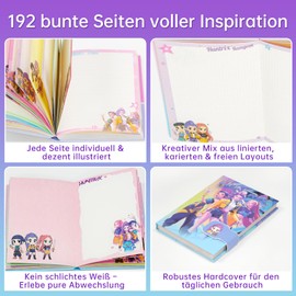 YFCHOTI Diario K-Pop per ragazze, 18x13 cm, copertina rigida con chiusura magnetica in stile Anime Hunter, con 96 fogli, 192 pagine colorate, diario delle emozioni come regalo di compleanno