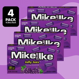 Mike and Ike Candy Jolly Joes Flavor, 4 Pack of Movie Theater Candy Boxes 4.25OZ Each, Ideal Mike and Ike Candy for Your Favorite Films, Perfect Theater Box Candy for Sharing with Friends