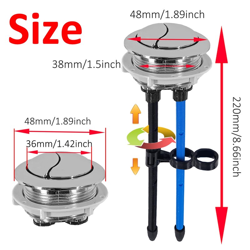 48mm/1.89 inch Toilet Tank Button Toilet Button Flush Button Replacement