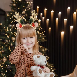 Outyua Christmas Headbands for Women Antler Headband with Sequin Glitter Elk Ears Antlers Headbands for New Year (Gold)