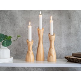 OLEEK Wooden Candlestick Holders Set to Suit Any Style of Decor - Durable & Easy to Clean Wood Candlestick Holders - Set of 3 Wooden Taper Candle Holders - Wood Candle Holder Create A Warm Atmosphere