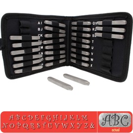 The Beadsmith Steel Alphabet Stamps - Metal Elements - 27-Piece 6mm Uppercase Curlz Font - A-Z Letters Plus “&” Symbol - Storage Case Included - Used for Stamping & Personalizing Soft Metals