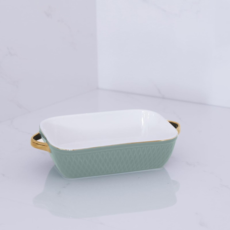 Beatriz Ball CERAMIC Small Rectangular Baker with Gold Handles (Sage)