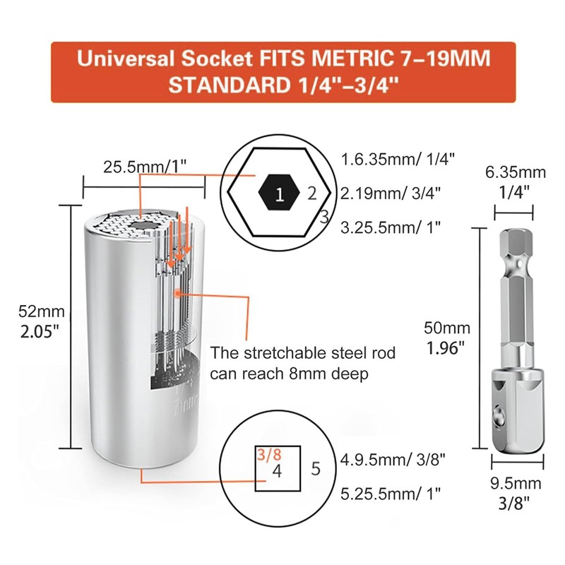 Universal Socket Tools, Super Socket Mechanic Tool, Nut Driver Unscrew