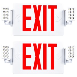 Sunco Double Sided LED Emergency EXIT Sign, Two LED Lights, Backup Battery, US Standard Red Letter Emergency Exit Lighting, Commercial Grade, 120-277V, Fire Resistant (UL 94V-0) 2 Pack