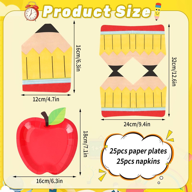 JULBEAR 50 Pcs Back to School Decorations, Apples Plates and