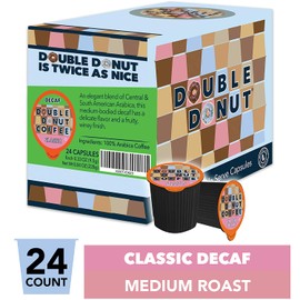 Double Donut Medium Roast Decaf Coffee Pods, Classic, for Keurig K-Cup Machines, 24 Single-Serve Capsules per Box