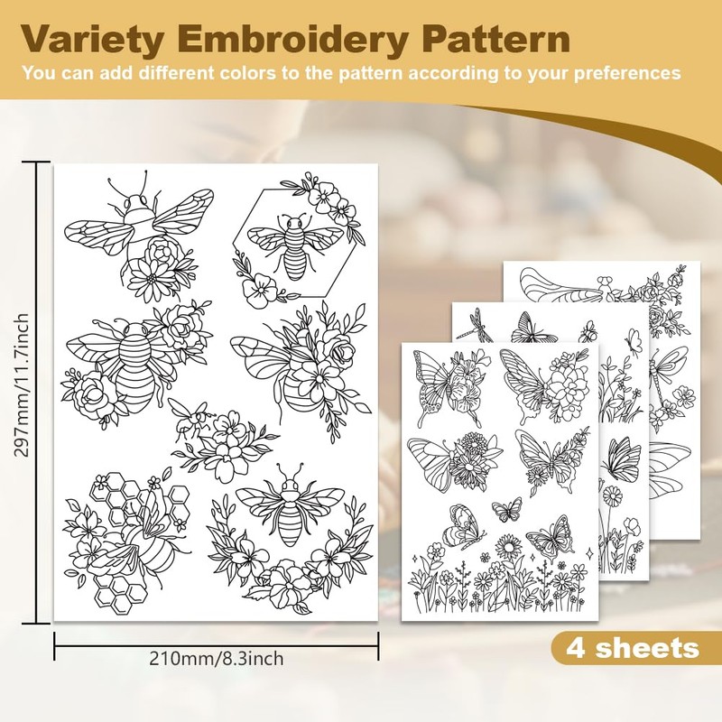 Embroidery Pattern Stabilizers 8.3 x 11.7 Inch Butterfly Dragonfly Bee