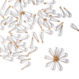 YIEUR Pack of 80 Art Freshwater Pearls White Charms, 16 mm Loose Plastic White Beads with Pendant, Loose Drop Shape Imitation Pearls Pendant with Metal Hole for Jewellery Crafts (Drip), Acrylic, Pearl