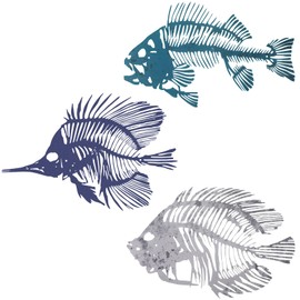 Zhengmy 3 Piece Metal Wall Art Fish Sculpture Hanging Metal Fish Bone Rustic Wall Decor Nautical Style Art Decor for Indoor Outdoor Office Home Bedroom Bathroom Living Room Window(Various Color)