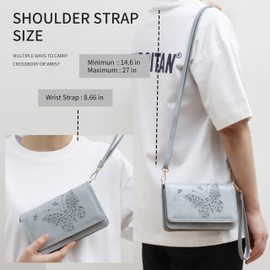 ANFUMAN Crossbody Bags For Women Wristlet Wallet Phone Purse Shoulder handbags Multi-Function Small RFID Clutch Card Holder, Light Gray, Small