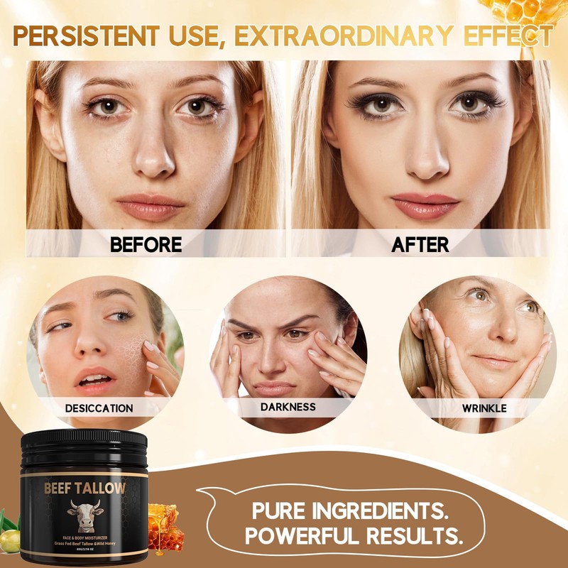 Facial Tallow Honey Balm,Tallow Face Moisturizer Natural Organic Tallow Balm
