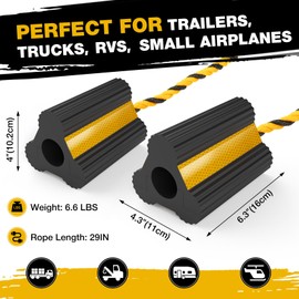 SHALL Wheel Chocks [2pair/4pack with Rope], Versatile Heavy Duty Rubber Chocks with Reflective Strips, Block Stopper for RV Trailer Camper Truck Car Aircraft