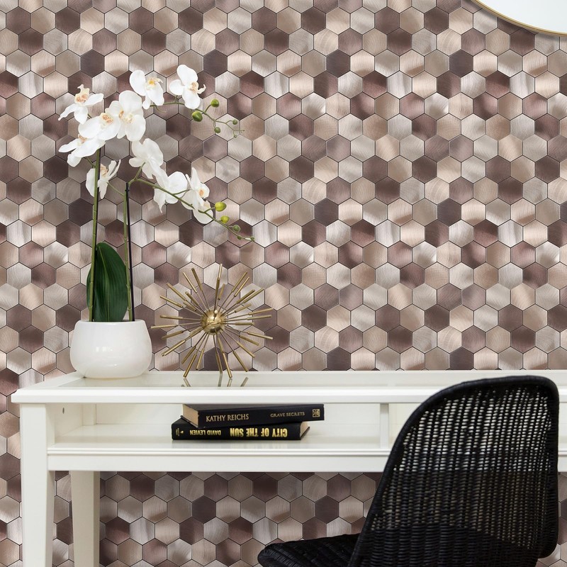 Miscasa Hexagon Peel and Stick Backsplah Tile, Brown Self Adhesive