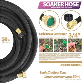 LICNCHOC GARDEN Soaker Hose 50ft,1/2 INCH Flexible Durable Garden Hose for Efficient Watering, Leak-Proof Design 100% Recycled Rubber,Ideal for Lawns,Gardens & Flower Beds