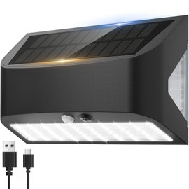 Solar Motion Lights Outdoor, 6500K 1200LM Solar Sconce Lights Outdoor with Backlight and USB Charging Port, IP65 Waterproof Solar Wall Lights Outdoor for Yard Fence Patio Garage Porch (1 Pack)