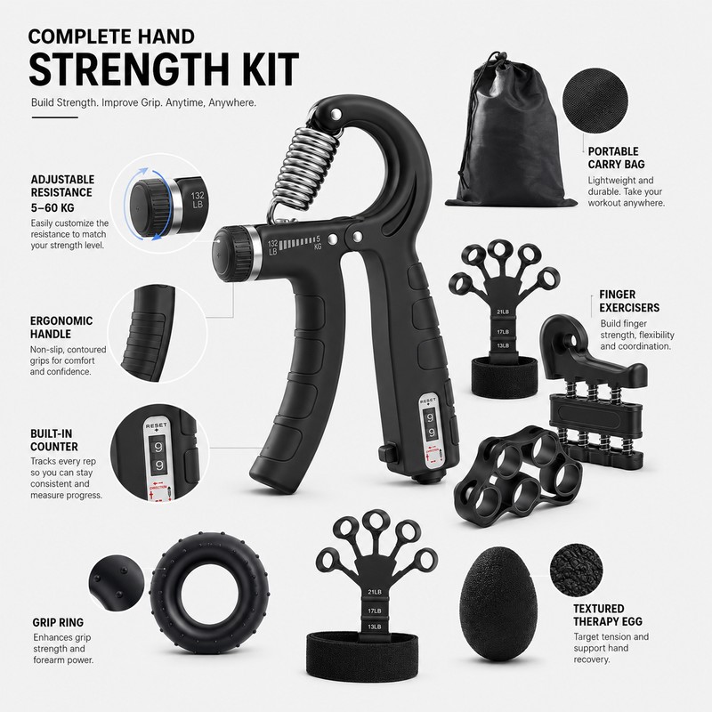 Adjustable Grip Strength Trainer for Hand Workouts – 5–60kg Finger