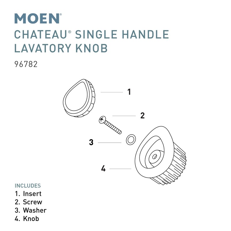 Moen 96782 Chateau Replacement Single Handle Bathroom Faucet Acrylic Knob