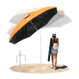 AosKe 7ft Beach Umbrella, Portable Wind Beach Umbrellas for Sand with Anchor and Carrying Bag, UPF50+ UV Protection Outdoor Sunshade Umbrella,Tilt Sun Shelter for Beach Patio Backyard (Tangerine)