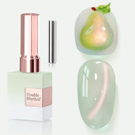 Double Rhythm Double Rhythm 0.5 OZ Cat Eye Gel Polish with Magnet 15ML Holographic Glitter Shimmer Translucent Jelly Color Magnetic Nail Polish Salon DIY at Home (Light Green-MC1212)