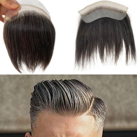 Voloria Men Forehead Hairline Toupee HD Invisible Lace Hairline Lace front Skin PU Back Man Hairpieces Frontal Hair Topper for Receding Replacement Systems (7.08x1.57INCH, 1A20 Color)