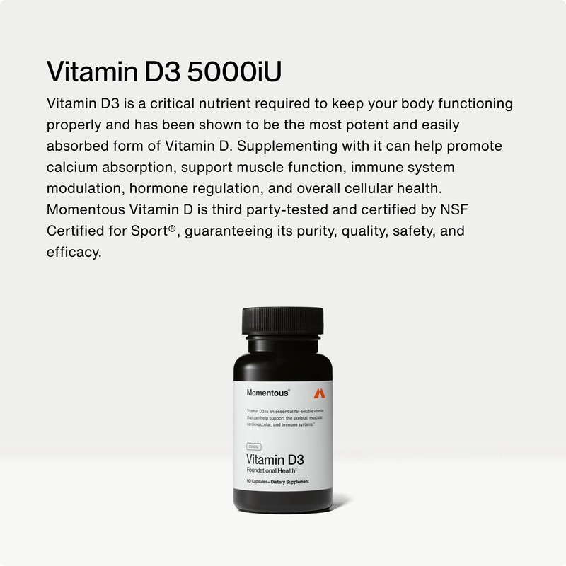 Momentous Vitamin D3 Supplement - 5,000 IU Capsules for Foundational